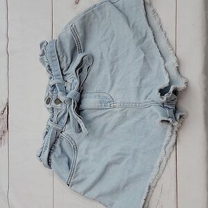 BILLABONG High Rise High Waist Paper Bag Light Wash Denim Jean Shorts Medium